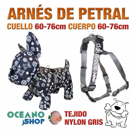ARNÉS PETRAL PERRO NYLON GRIS DE CALIDAD AJUSTABLE CUERPO 60-76cm L102 3393 ARNÉS PETRAL PERRO NYLON GRIS DE CALIDAD AJUSTABLE CUERPO 60-76cm