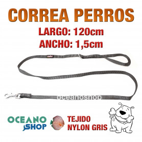 CORREA PERRO NYLON GRIS DE CALIDAD 1,5cm ANCHO 120cm LARGO L104 3380 CORREA PERRO NYLON GRIS DE CALIDAD 1,5cm ANCHO 120cm LARGO