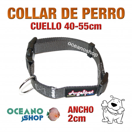 COLLAR PERRO NYLON GRIS AJUSTABLE DE CALIDAD CUELLO 40-55cm