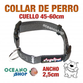 COLLAR PERRO NYLON AJUSTABLE DE CALIDAD CUELLO 45-60cm L110 3391 COLLAR PERRO NYLON GRIS AJUSTABLE DE CALIDAD CUELLO 45-60cm