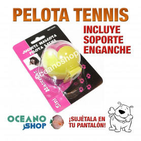 Juguete pelota de tennis perro con enganche plástico para cinturón calidad PELOTA DE TENNIS PERRO CON ENGANCHE PLÁSTICO PARA CINTURÓN Calidad