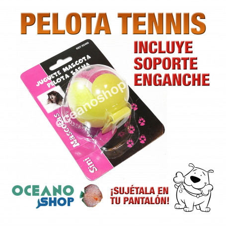 PELOTA DE TENNIS PERRO CON ENGANCHE PLÁSTICO PARA CINTURÓN Calidad