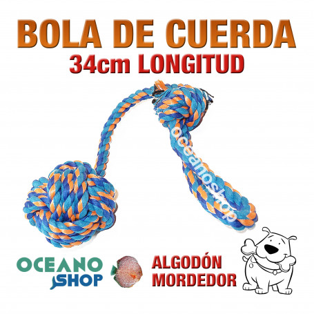 Bola de Cuerda Perro Algodón Limpiaencías Azul y Naranja 34cm Longitud Calidad Dientes Gengivitis