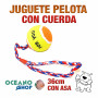 Juguete pelota de tennis perro con cuerda y asa algodón trenzado 36 cm. longitud 