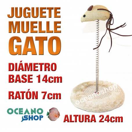 Juguete para gato base peluche 14cm muelle con ratón divertido
