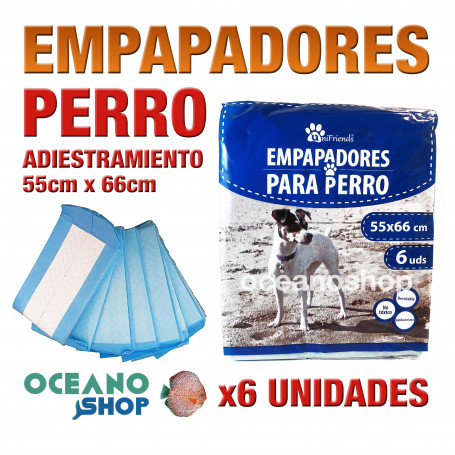 Pack empapadores perro x6 unidades 55x66cm antibacterias reciclables cachorros adiestramiento