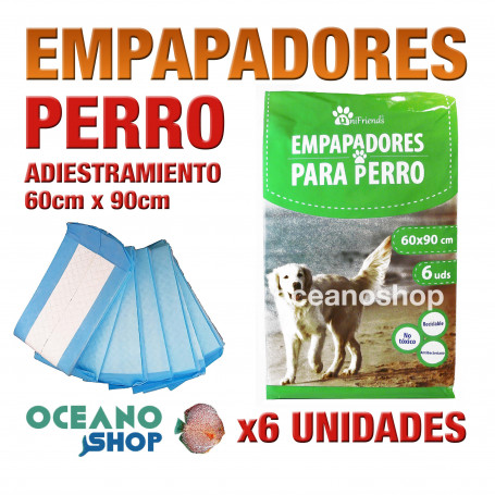 Pack empapadores perro x6 unidades 60x90cm antibacterias reciclables cachorros adiestramiento
