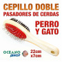 Cepillo peine doble cara pasadores de cerdas perro y gato pelo mango madera melena