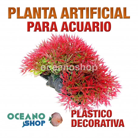 Planta artificial decoración acuario plástico roja 11cm diametro peces refugio