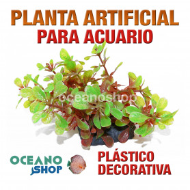 Planta artificial decoración acuario plástico verde y roja 16cm Planta artificial decoración acuario plástico verde y roja 16cm diametro peces refugio