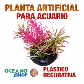 Planta artificial decoración acuario plástico verde y rosa 10cm Planta artificial decoración acuario plástico verde y rosa 10cm diametro peces refugio