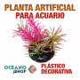 Planta artificial decoración acuario plástico verde y rosa 10cm diametro peces refugio