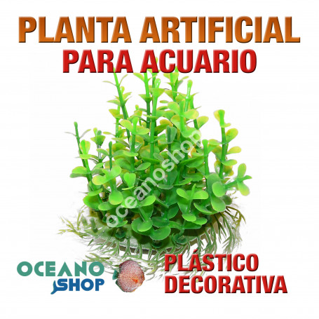 Planta artificial decoración acuario plástico verde 14cm diametro peces refugio