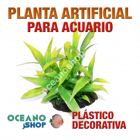 Planta artificial decoración acuario plástico verde 13cm diametro peces refugio