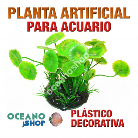 Planta artificial decoración acuario plástico verde 18cm diametro peces refugio