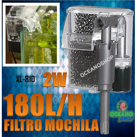 Filtro de mochila para acuario de 180L/H con regulador de caudal. Ideal  para nano acuarios de menos de 50 litros.