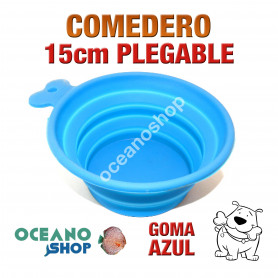 Comedero bebedero perro goma azul plegable viaje 15cm diámetro Comedero bebedero perro goma azul plegable viaje 15cm diámetro silicona
