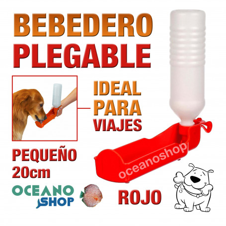 Bebedero plegable perro rojo botella pequeña viajes 20cm diámetro plástico agua 
