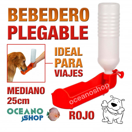 Bebedero plegable perro rojo botella mediano viajes 25cm diámetro plástico agua 