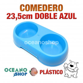 Comedero bebedero doble perro plástico azul 23,5cm Comedero bebedero doble perro plástico azul 15cm resistente comida bebida