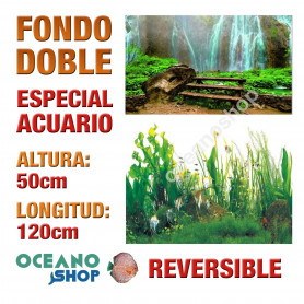 Fondo 120x50cm doble reversible decorativo fondo cascada y plantas Fondo 120x50cm doble reversible decorativo fondo cascada y plantas marino acuario peces calidad