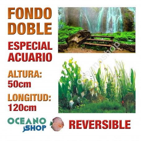 Fondo 120x50cm doble reversible decorativo fondo cascada y plantas marino acuario peces calidad