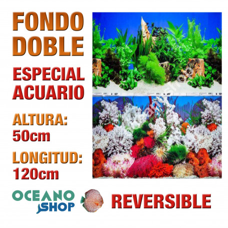 Fondo 120x50cm doble reversible decorativo fondo plantas y coral marino acuario peces calidad