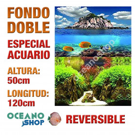 Fondo 120x50cm doble reversible decorativo fondo isla peces y plantas Fondo 120x50cm doble reversible decorativo fondo isla peces y plantas marino acuario peces calidad