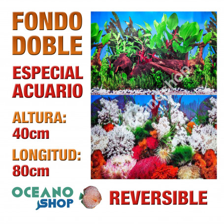 Fondo 80x40cm doble reversible decorativo fondo plantas y coral marino acuario peces calidad