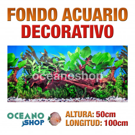 Fondo 100x50cm acuario decorativo vinilo fondo plantas y tronco marinas marino peces calidad