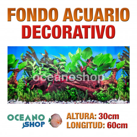 Fondo 60x30cm acuario decorativo vinilo fondo tronco y plantas marino peces calidad