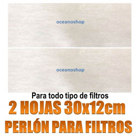 Perlón para filtros. 2 hojas de 30x12cm. hojas perlon filtros acuario 30x12cm material filtrante ceramica carbon
