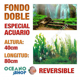 Fondo 80x40cm doble reversible decorativo fondo cascada y plantas Fondo 80x40cm doble reversible decorativo fondo cascada y plantas marino acuario peces calidad