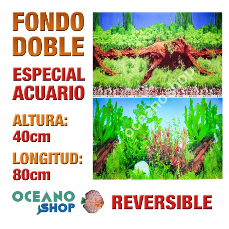 Fondo 80x40cm doble reversible decorativo fondo tronco y plantas marino acuario peces calidad
