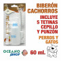 Biberón cachorros perros y gatos 60ml con 5 tetinas cepillo y punzon