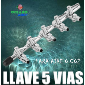 Llave 5 salidas metálica para aire o co2 llave 5 salidas vias co2 aire oxigeno acuario varios acuarios metalica