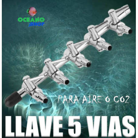 llave 5 salidas vias co2 aire oxigeno acuario varios acuarios metalica