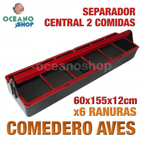 Comedero para aves rectangular x6 ranuras 60x155x12 cm