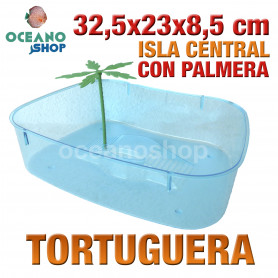 Tortuguera con isla central y palmera 32,5x23x8,5 cm Tortuguera con isla central y palmera 32,5x23x8,5 cm
