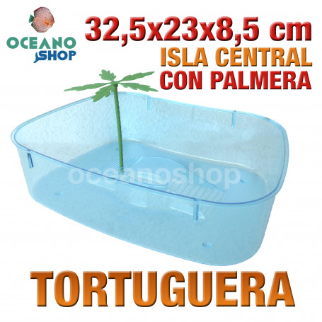 Tortuguera con isla central y palmera 32,5x23x8,5 cm