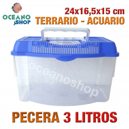 Pecera 3L acuario terrario de plastico 24x16,5x15 cm