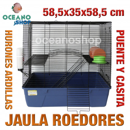 Jaula roedores huron puente y casita 58,5x35x58,5 cm