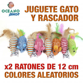 Juguete rascador gato pack x2 ratones aleatorios 12 cm Juguete rascador gato x2 ratones aleatorios 12 cm