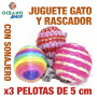 Juguete rascador gato pack x3 pelotas sonajero 5 cm