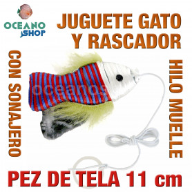 Juguete rascador gato pez tela sonajero y cuerda 12 cm