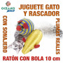 Juguete rascador gato ratón con bola sonajero pluma 10 cm