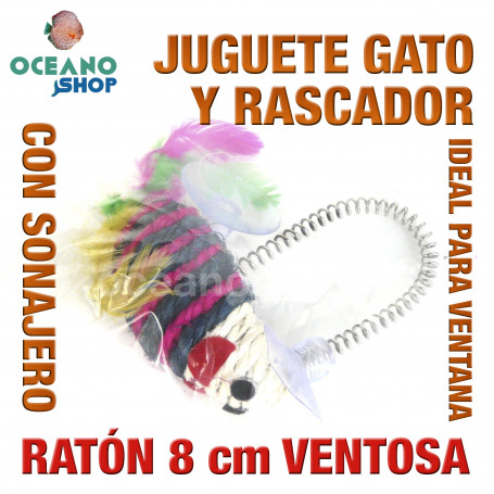 Juguete rascador gato ratón con sonajero y ventosa