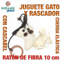 Juguete rascador gato ratón de fibra con cuerda elástica + cascabel y cola 10cm