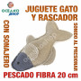 Juguete rascador gato pez tela fibra natural sonajero sonido al presionar 20 cm