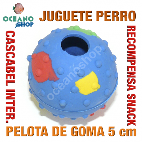 Juguete perro pelota goma recompensa snack cascabel interior 5 cm